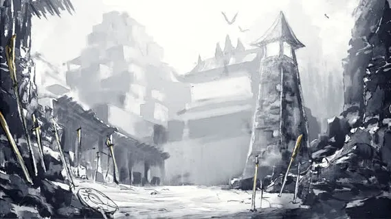 灰色手绘游戏场景免抠