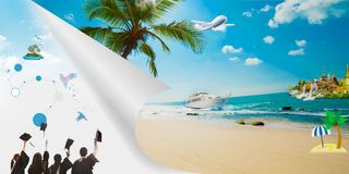 清凉蓝色毕业旅行海报背景素材高清