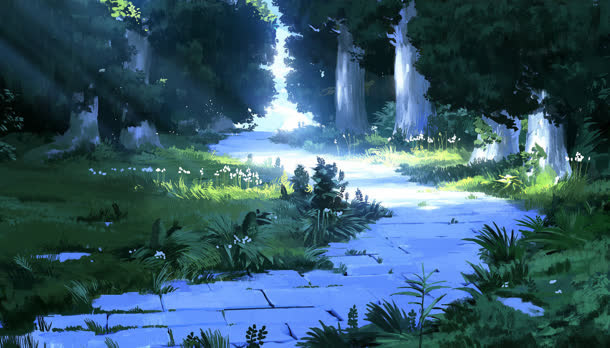 动漫森林场景插画免抠