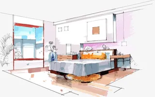 手绘卧室装饰装修效果图免抠