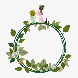 绿色树枝花环png素材免抠