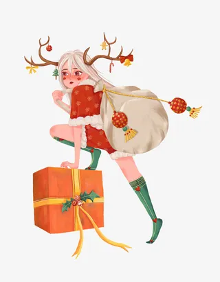 圣诞节女孩礼物元素免抠