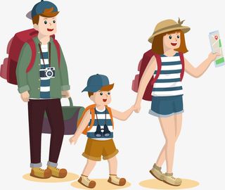 手绘可爱人物插图春天旅行的一家免抠