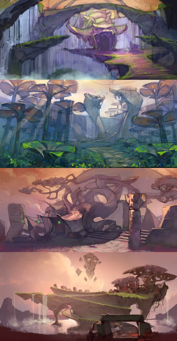 手绘魔幻场景插画免抠