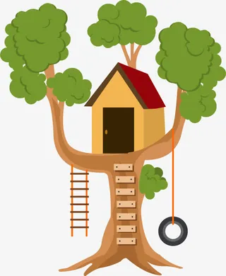立体卡通大树树屋免抠