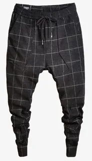 精神小伙格子瘦腿哈伦裤免抠