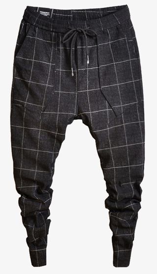 精神小伙格子瘦腿哈伦裤免抠