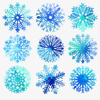 水彩绘蓝色雪花矢量图免抠