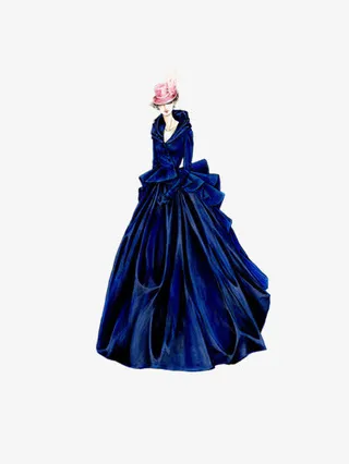 蓝色礼服设计手稿免抠