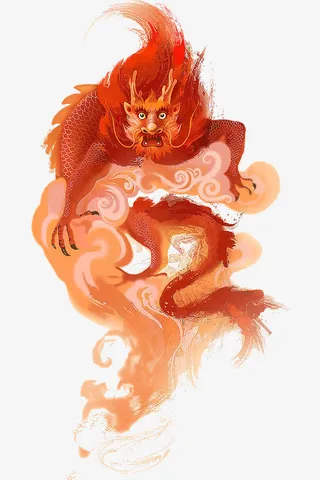 手绘红色水墨龙头免抠
