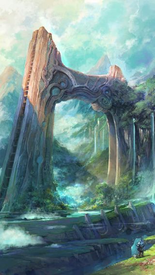 游戏场景蓝色渐变天空彩绘风格免抠