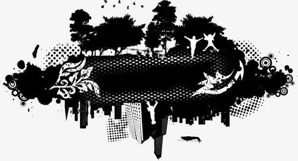 矢量水墨建筑标题栏免抠
