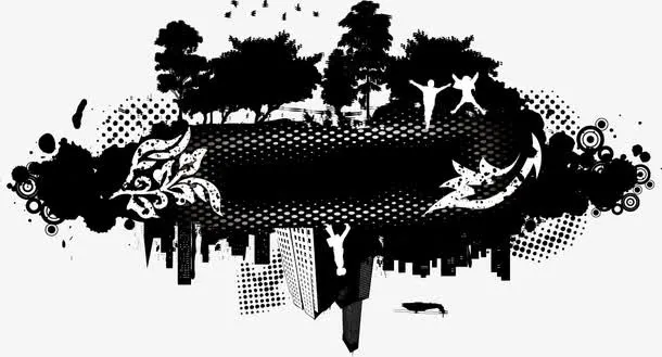 矢量水墨建筑标题栏免抠