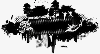 矢量水墨建筑标题栏免抠