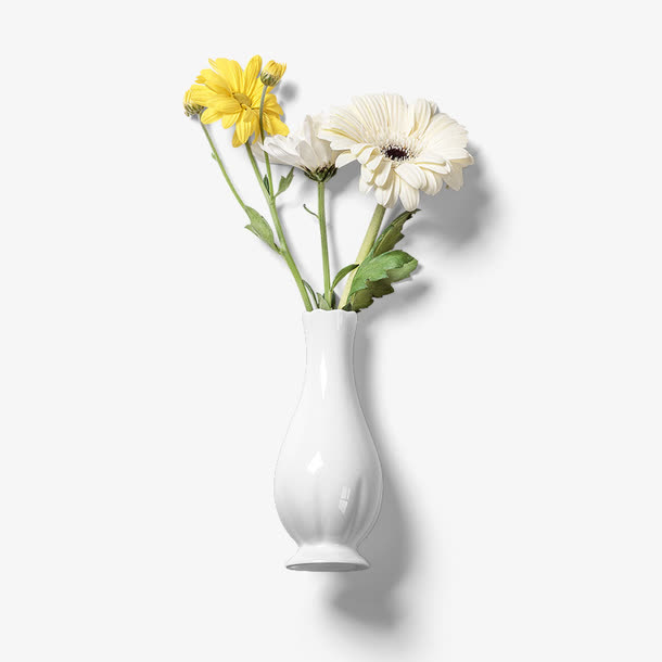 白色黄色花朵花瓶免抠
