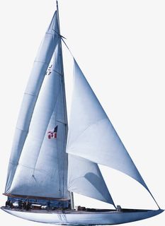 手绘蓝色卡通帆船效果免抠