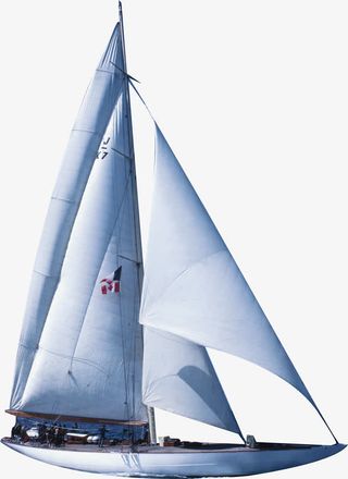 手绘蓝色卡通帆船效果免抠