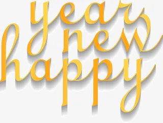 黄色阴影新年快乐英文免抠
