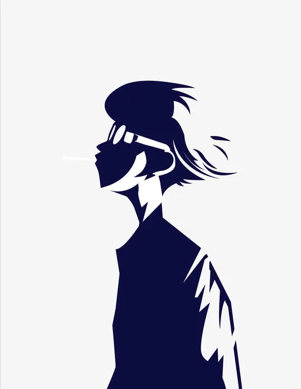 青少年仰望抽烟剪影免抠
