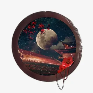 圆形窗外月亮景色免抠