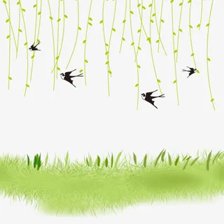 春季清明立春卡通燕子柳条手绘草免抠