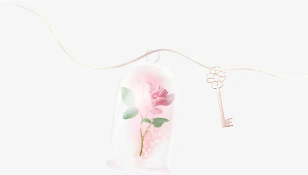 绳子钥匙鲜花透明瓶子免抠