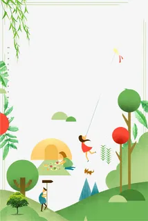 卡通手绘春游踏青海报插画免抠