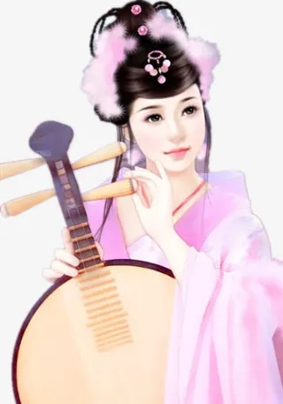 古风持琴美女免抠