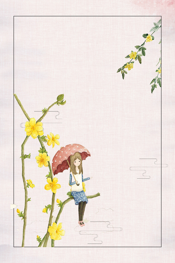 米色清新手绘春季上新甜蜜线框背景高清