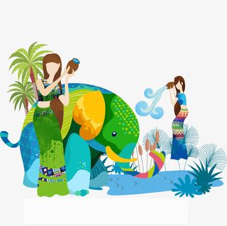 卡通创意少数民族女孩插画免抠