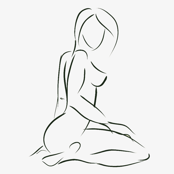 简约风格美女线条简笔画免抠