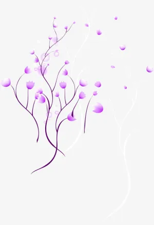 卡通手绘紫色花枝免抠