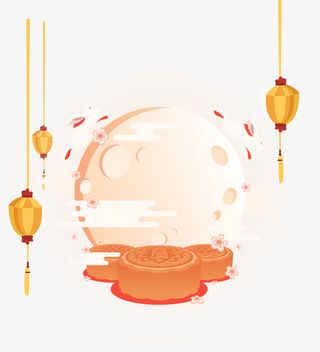 矢量月球和月饼灯笼装饰免抠