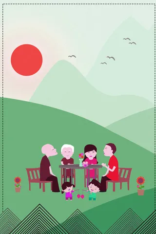 卡通手绘重阳节展板高清