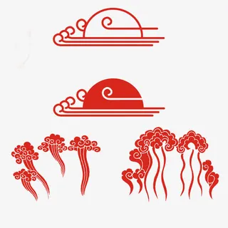 传统中国红色月亮与云纹免抠