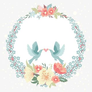 小鸟花朵花环免抠