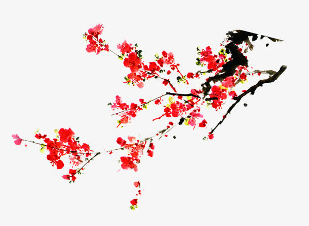 红色水墨梅花创意免抠