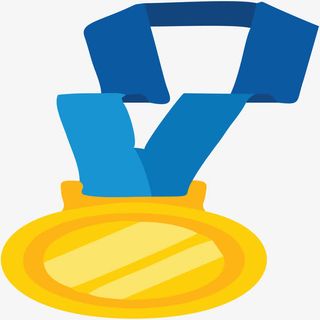 蓝色飘带与金色奖牌免抠