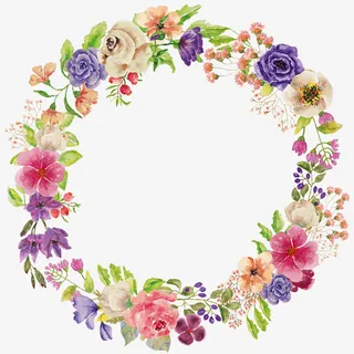 手绘漂亮花卉花环免抠
