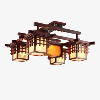 中式古典实木吸顶灯免抠