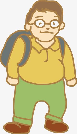 手绘卡通学生背书包免抠