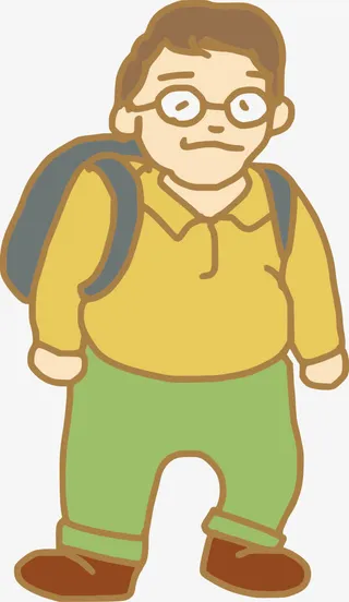 手绘卡通学生背书包免抠