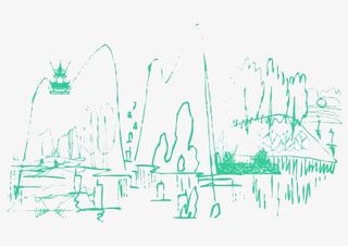 简笔画青山绿水免抠