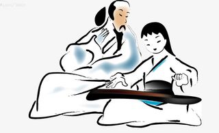 古代老师教学生上古琴课免抠