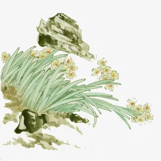 水墨水仙花免抠