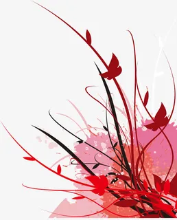 红色花卉蔓藤插画矢量免抠