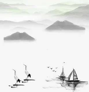 江水远山风景中国风免抠