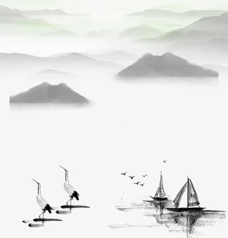 江水远山风景中国风免抠