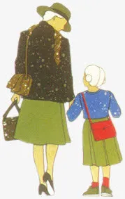 手绘水彩幸福母女免抠
