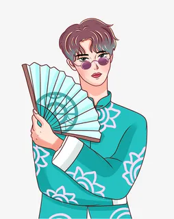 国潮 人物 扇子 青年免抠